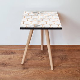 Hanah Home Mesa Auxiliar Blanco, Oro y Negro